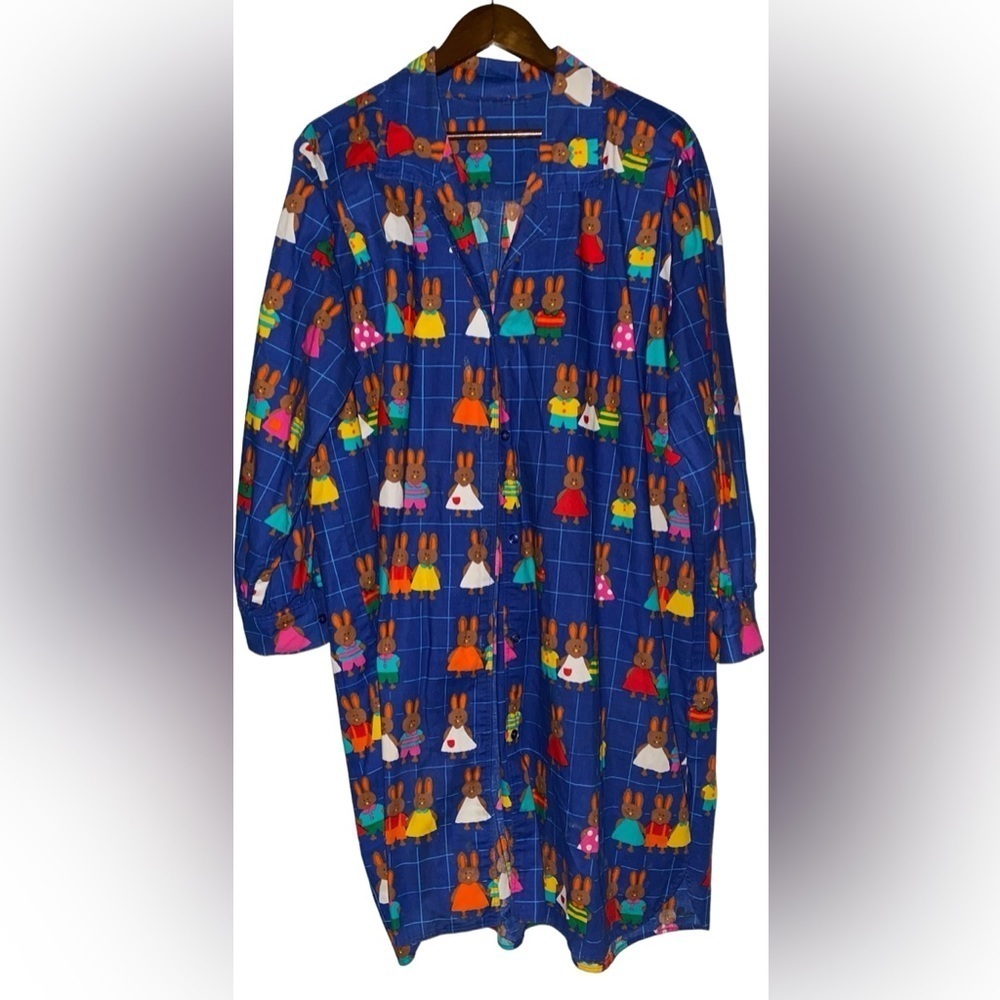 Women Collared Easter Bunny Button‎ Up Print Robe Large Loungewear Relaxed Fit
